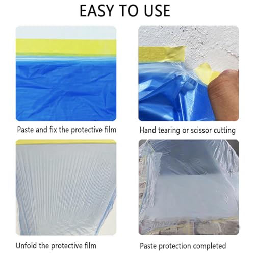 Image of 2 Rolls 44 inch x 82' Painters Plastic with Tape, Pre-Taped Masking Film for Spray Painting, Protective Film for Automotive & Home Spray Painting, for Covering Cars, Walls, Windows and Furniture