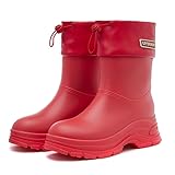 [夕暮れの香り]レインブーツ レディース 厚底ブーツ ファッション ミモレ丈 防水 雨具 ショートブーツ カジュアル アウトドア 晴雨兼用 雨天対策 完全防水 ウォーターシューズ レインブーツ 通勤 通学 歩きやすい(赤,25 cm)