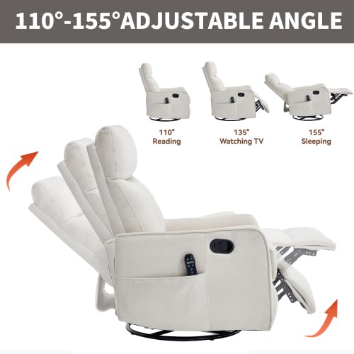 Image of Manual Swivel Rocker Recliner Chair for Adults, Overstuffed Glider Reclining Chair for Nursing with Vibration Massage & Heat, Living Room Rocking Recliner 2-Stage backrest, Chenille Fabric Beige