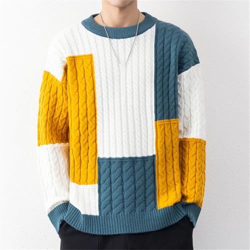 Men's Patchwork Knit Sweater Pullover Loose Fit Autumn Winter Streetwear Casual Daily Top4
