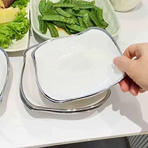 Jemmco Ceramic Spit Bone Dish, Table Garbage Spit Bone Dish With Storage Stand,Snack Plate Gifts Breakfast Tray,Porcelain Appetizer Plates With Silver Edge, For Home Kitchen Party Dinner Supplies #TOP2