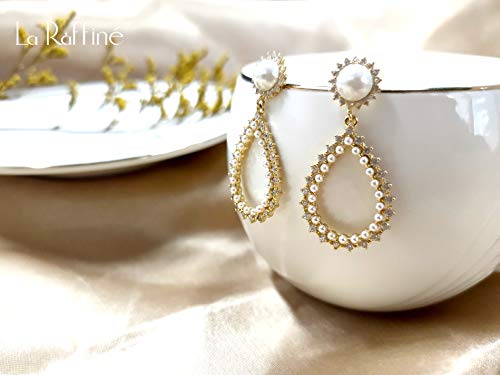 14K Gold Plated Pearl Ear Drop Earring With Retro Palace Style S925 Silver Needle For Women Girl Gifts Present Valentines Birthday Anniversary Mothers Day Christmas (Gold) #TOP5