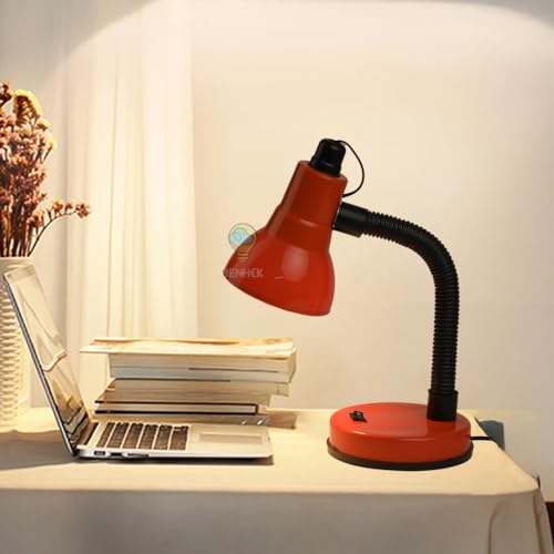 Image of BEHMEK Study Table Lamp | Adjustable Metal Desk Light for Reading, Writing, Study & Office Work | Flexible Neck LED Table Lamp for Students & Home Office (Red)