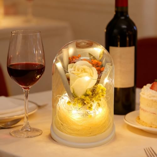 Rosa eterna en cúpula de cristal con luz: flores artificiales decorativas 8