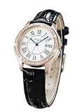 CIVO Damenuhr Lederarmband-Schwarz Analog-Quarz Römische-Zahlen - Diamant Datum Armbanduhr Damen Klassische Wasserdicht Uhr Damen Elegant Geschenke für Frauen