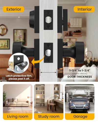 Image of Goldenwarm Black Door Lock Set with Deadbolt, Matte Black Privacy Door Knob and Deadbolt Set, Zinc Alloy Exterior Door Knobs, 2 Pack