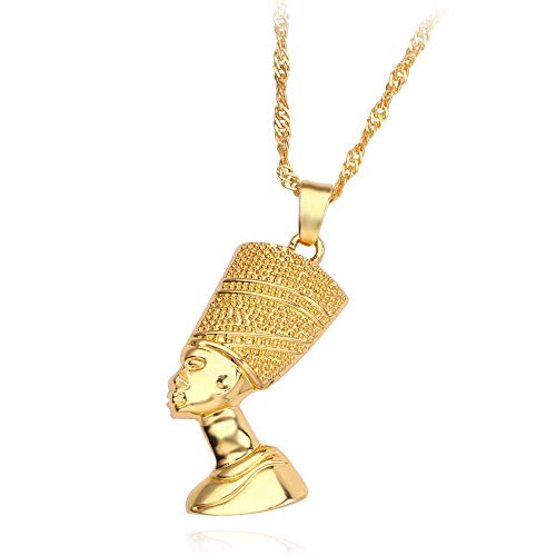 kelistom 18K Gold/Silver Plated Egyptian Queen Nefertiti Pendant Necklace for Women Men with Singapore Chain African Hiphop Jewellry (Gold)