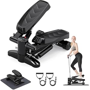 Mini stepper para el hogar, 150 kg, con monitor LCD, silencioso, con Power Ropes, para entrenamiento de glúteos y cardio, Stepper para el Ministerio del Interior, ejercicio de fitness en casa