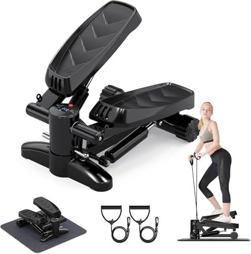 Mini stepper para el hogar, 150 kg, con monitor LCD, silencioso, con Power Ropes, para entrenamiento de glúteos y cardio, Stepper para el Ministerio del Interior, ejercicio de fitness en casa