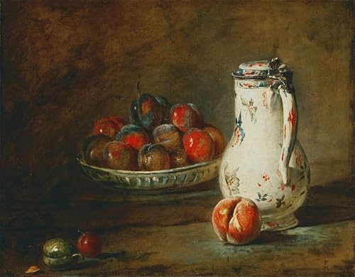 Chardin un bol de prunes peinture sur toile ambiance chaleureuse