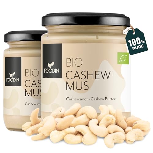 FOODIN Bio Cashewmus im Glas - aus 100% Natürlich Cashews, Cashewbutter (2 x 250g)