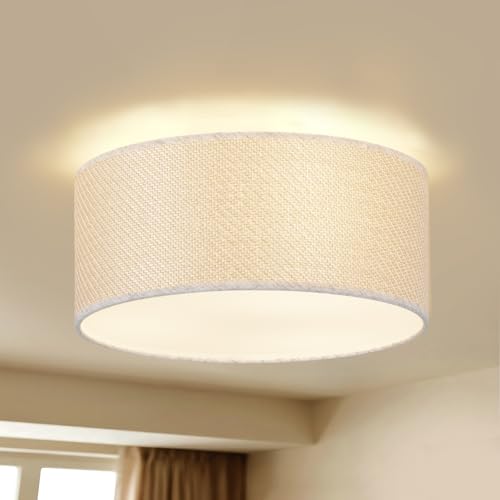 Scyvenra 13Inch Farmhouse Semi Flush Mount Ceiling Light,Drum Shade 3-Light