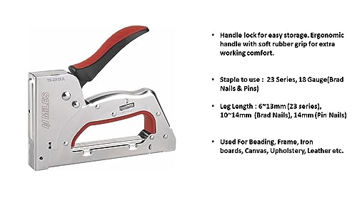 Image of MILES Metal TS-2313A (3 in 1) Gun Tracker with Force Adjustment | 8000 pcs 23 /8 Stainless Steel Staple Pins | Silver body Red handle Color | Combo |Textile | Leather | Canvas | Sofa Car Seat