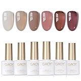 GAOY Jelly Milky White Gel Nail Polish Set, 6 Translucent Sheer Maroon UV Gel Polish Colors for Nail Art Home DIY Gel Nail Manicure Kit