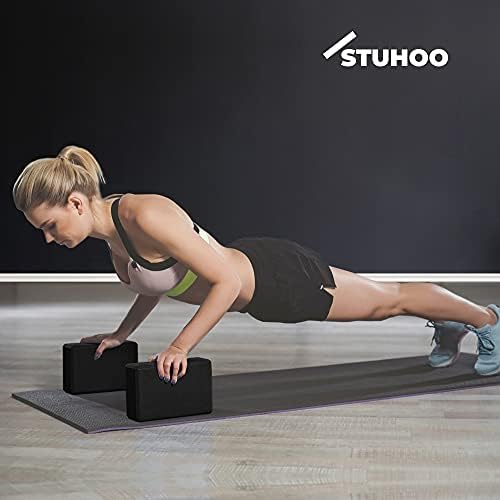 STUHOO Yoga Block Set of 2 and Yoga Strap Includes Descriptive E-book for Beginners Sturdy Yoga Brick & Lightweight Eva Foam Block Support Deepen Poses, Provides Strength & Stability for Pilates Practice