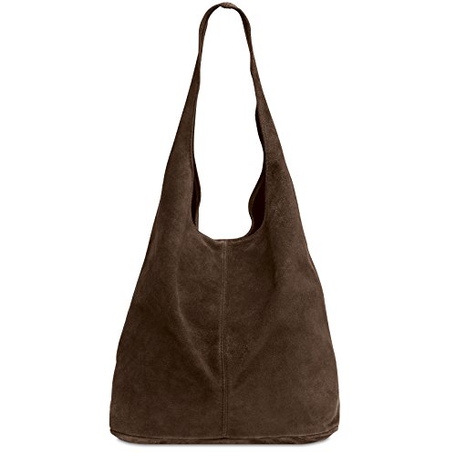 Caspar große Damen Wildleder Tasche Hobo Bag Shopper - CLASSIC LINE - Modell No.767 - Made in Italy Farbe:dunkelbraun Größe:One Size