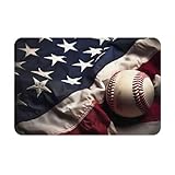 YYHHAOFA Paillasson imprimé drapeau américain et baseball 40,6 x 61 cm, antidérapant et facile à nettoyer, convient pour porte d'entrée, chambre à coucher, salon, bureau