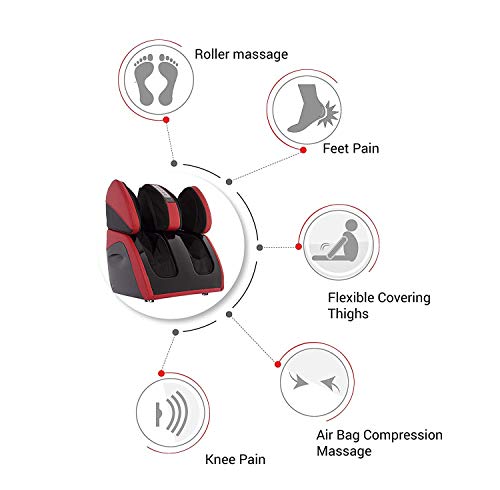 Image of RoboTouch Classic Corded Electric Plus Leg And Foot Massager With Kneading And Vibratory Reflexology For Pain Relief In Calves, Thigh, Feet, And Ankles, One Year Warranty. (Red)