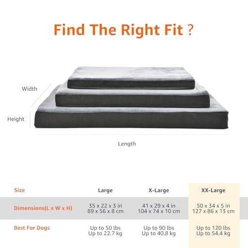 Image of Amazon Basics Washable Dog Bed with Cooling Gel Memory Foam, Pressure-Relief Support for Dogs up to 120lbs, Non-Slip Bottom, Removable Cover, Giant Sized (50 inch x 34 inch), Grey