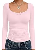 Trendy Queen Womens Cute Tops Long Sleeve Crop Top Tshirts Y2k Clothes Going Out Outift Trendy Fashion Clothing Fall Outfits 2025 Pink XS