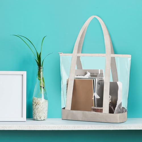 Image of Silkfly Clear Tote Bags Bulk, PVC Shoulder Handbag, Security Approved See Through Bag with Zipper Closure for Work