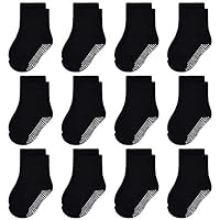 Toddler Non Slip Socks 12 Pairs Anti Skid Toddler Socks Toddler Grip Crew Socks for 1-10 Years Boys Girls Kids