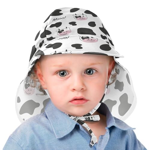 Baby Sun Hat for Girls Boys Cute Cow Moo Face Printed, Toddler Beach Bucket Hats Black White for Camping Travel Outdoor 2-4T2