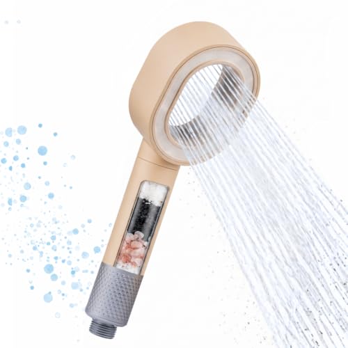 Image of Naturally Mooi Filtered Handheld Shower (Beige) | Hard Water Filter for Bathroom | Chlorine Removal | Soft Water for Hair & Skin | 3-Stage Filtration | Screw-On Installation | Enhanced Pressure