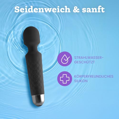 Vibrator für Frauen - Leises und Starkes Massagegerät + Akku - Sexspielzeug mit 20 Vibrationsmuster und 8 Geschwindigkeitsstufen - Kabelloser Dildo für Klitoris, G Spot - Oliver James (Schwarz)