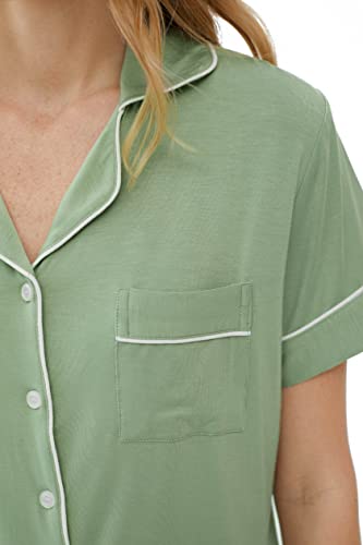 Image of Joyaria Bamboo Viscose Cooling Pajamas for Women Capri Button Front Pjs Set | Ideal for Night Sweats, Hot Sleeper Friendly, Breathable & Moisture Wicking, Short Sleeve Top
