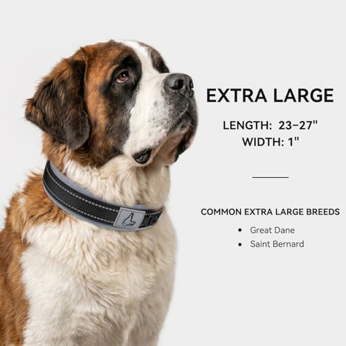 Image of Joytale Dog Collar for Extra Large Dogs, Neoprene Padded and Adjustable, Reflective Wide Heavy Duty Pet Collars with Durable Metal Belt Buckle for Walking, Black, XL