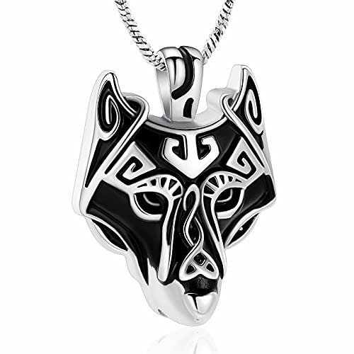 Yinplsmemory Cremation Jewelry Viking Wolf Head Urn Necklace for Ashes for Men Ashes Keepsake Urn Jewelry for Human Ashes/Pet Ashes