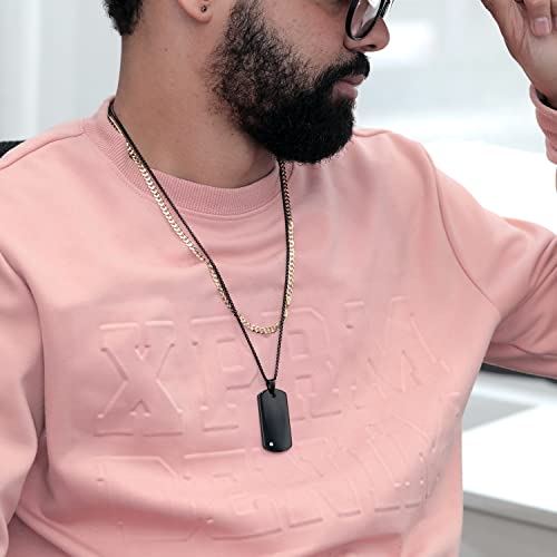Gem Stone King Custom Free Engraving Black Plated Tungsten Carbide Solid Polished Dog Tag Pendant Necklace With White Lab Grown Diamond (G-H Color, Si1 Clarity, With 24 Inches Stainless Steel Chain) #TOP5