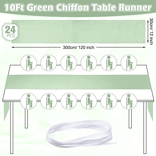 Chumia 24 Pack Chiffon Table Runners Romantic Sheer Table Decorations Long Tulle Runner For Wedding Bridal Shower Party Supplies Decor, 118 X 12 Inches (Green) #TOP1