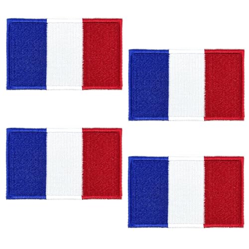 4 Pièces Patches Thermocollant France, Écusson de drapeau France, national Brodé à Repasser ou à Coudre Patch