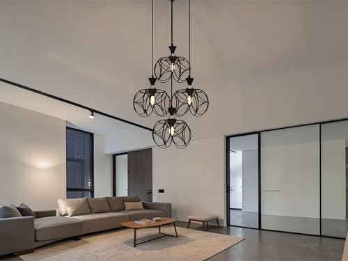 Image of Prop It Up Modern Chandelier Pendant Light for Living Room | Designer Multi-Light Hanging Ceiling Lamp with Metal Cage Shades | Luxury Decorative Lighting for Home, Dining & Staircase | E27 Holder