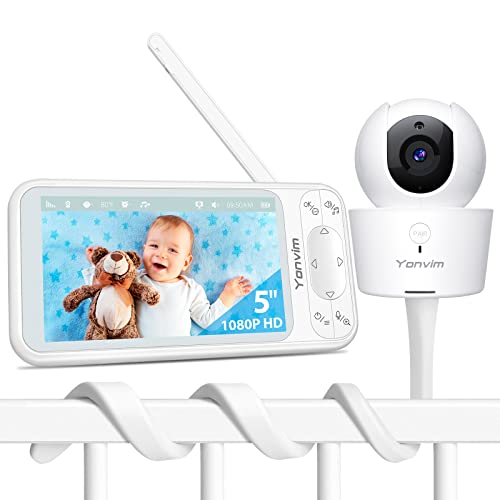 Yonvim Baby Monitor 1080P 5" Hd, Video Baby Monitor With Camera And Audio, 5000Mah Battery, 2 Mounts, No Wifi Needed, Night Vision, Long Range, 2-Way Talk, Remote Pan Tilt, Temperature Sense, 4X Zoom #TOP2