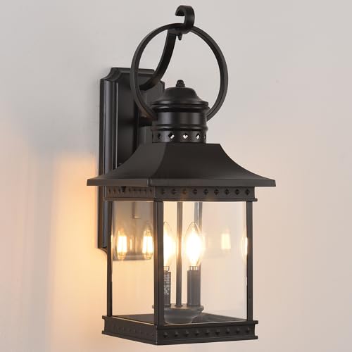 Outdoor Lanterns 215 H Large Exterior Sconce Lights 2 Light Black Outdoor Wall Light Fixtures with Clear Glass for Porch Patio Farmhouse