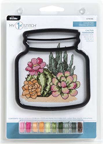 Counted Cross Stitch Kit, 4", Terrarium Cactus