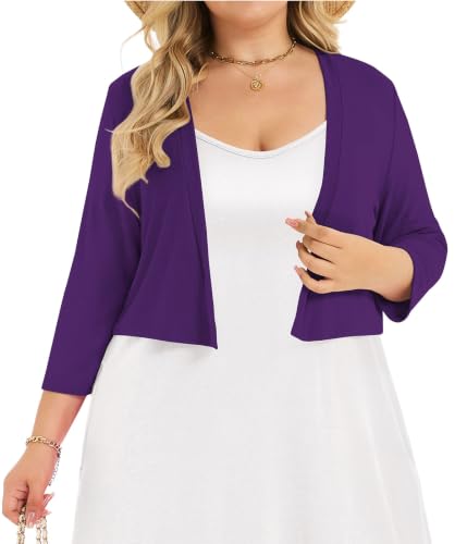 Image of Plus Size Shrugs for Women 3 /4 Sleeve Cropped Cardigan Knit Sweaters Open Front Bolero 2026