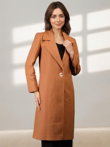 Image of CHKOKKO Women Chic Winter Coat Single Breasted | Knee Length Design with Buttoned Closure and Practical Front Side Pockets for Stylish and Comfortable Wear