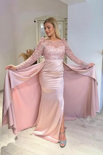 Satin Prom Dress for Women Chiffon Off Shoulder Tiered A-Line Formal Evening Gowns with Slit BO0284