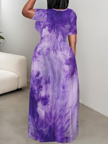 Image of PinkPatty Plus Size Dress for Women Casual Crew Neck Short Sleeve Maxi Dress Oversized Summer Beach Dresses with Pockets