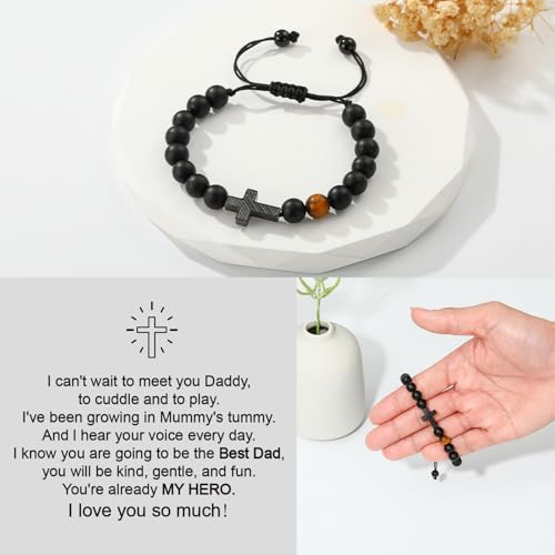 Image of P. BLAKE Cross Bracelet for Boys Men, American Flag Cross Natural Beads Bracelet Christian Religious Birthday Jewelry Gifts for Teen Boys