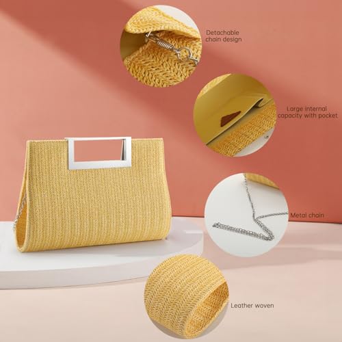 Image of WALLYN'S Clutch Purse for Women PU Leather /Straw Evening Party Metal Grip Cut it out Handbag with Shoulder Chain Strap