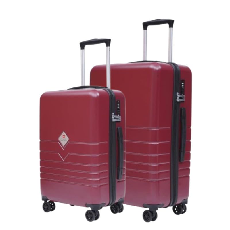 SWISS MILITARY Arctic Lightweight Hard Shell Travel Suitcase Trolley Luggage Combo (Small 55cm & Medium 65cm) Durable PC, Anti-Theft Zipper with Combination Lock & 360° Dual Wheel Wine – (44L+ 74L)