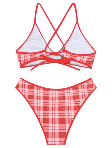 Image of ZAFUL Women's Tie Back Padded High Cut Bralette Bikini Set Two Piece Swimsuit