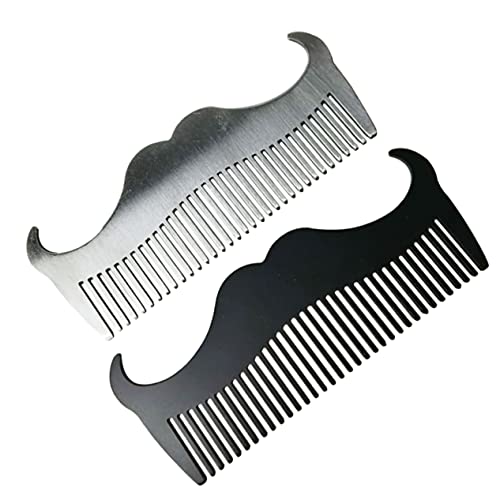 HAKIDZEL 2pcs Men's Stainless Steel Beard Comb for Styling Barber Accessories Rustproof Compact for Travel