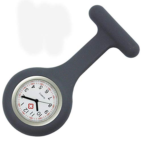 Preisvergleich Produktbild flqwe Medizinische Taschenuhren mit Clip,Zeigersilikon-Krankenschwesteruhr, Medical Pin Fix Brustuhr-grau,Krankenschwester wasserdichte Quarzuhren