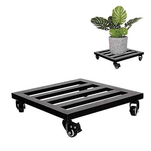 IDZO Quadratische Metall-Pflanzgefäß-Caddies, Gusseisen-Pflanzen-Puppe, robuster Pflanzenständer mit Rädern – Umpositionierung Schwerer Töpfe, Handling Schwerer Haushaltsgegenstände – Schwarz